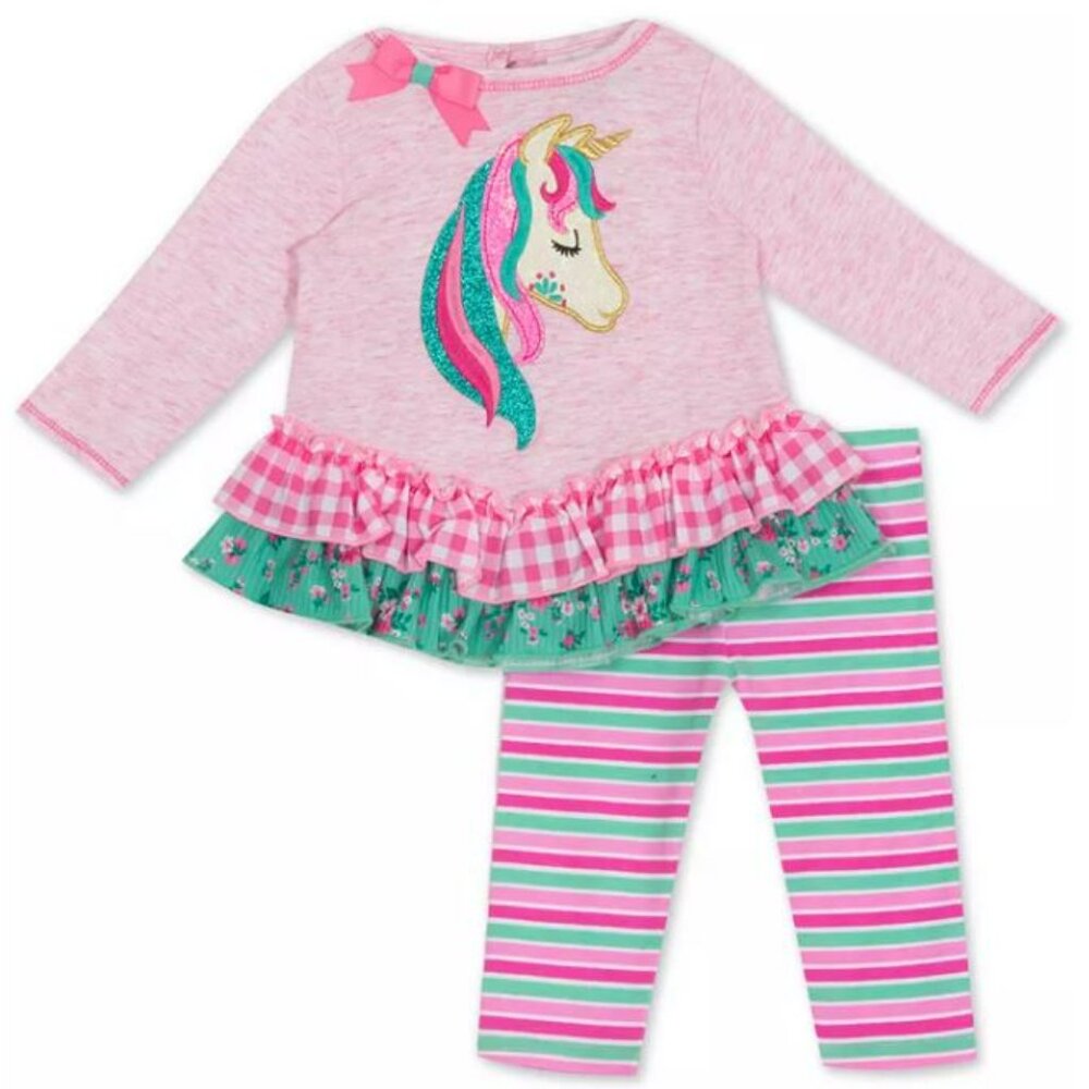 NWT. RARE EDITIONS Baby Girls Unicorn 2-Pc Set
